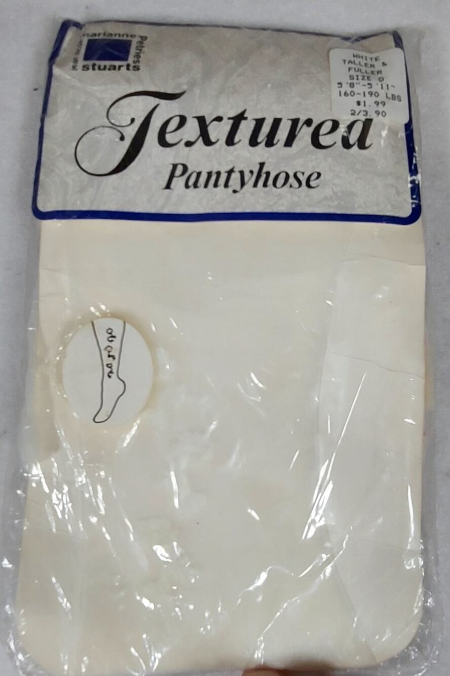 Vintage Marianne Textured Pantyhose White Sz D Taller Fuller 70s 80s NOS